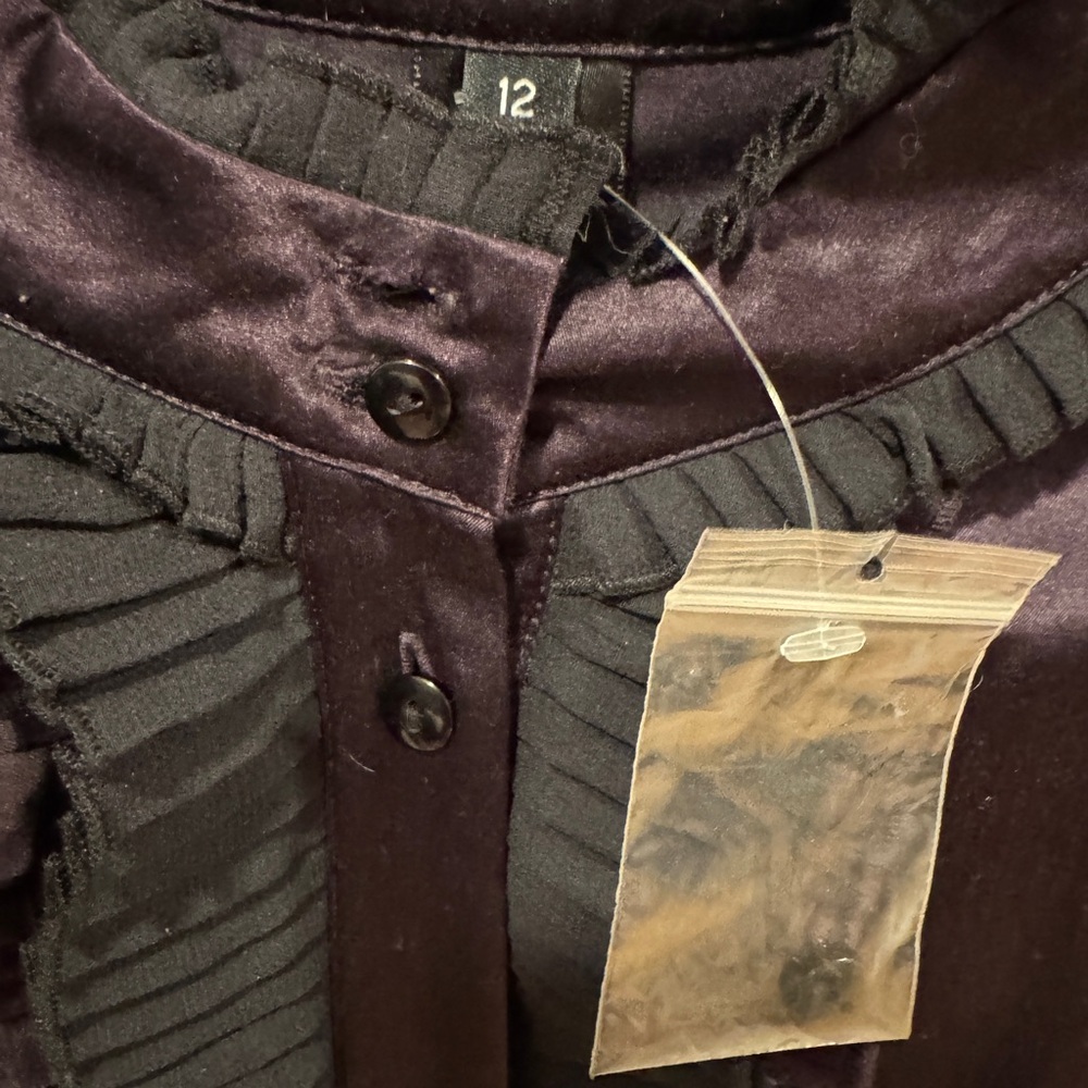 Pink Tartan Blouse. Deep grape/purple with sheer black ruffles Size 12 - Picture 2 of 9